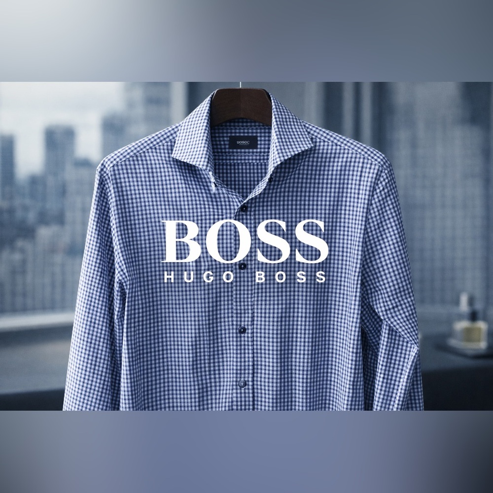 Hugo Boss Slim Fit Blue Gingham Dress Shirt Men’s 15.5 39 Business Casual